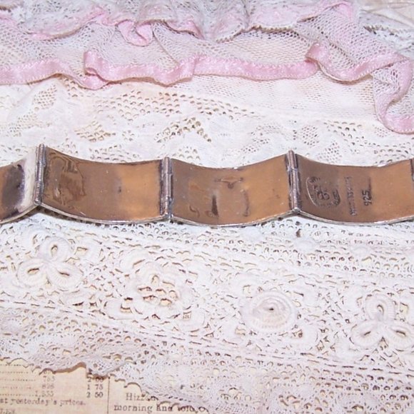 Los Ballesteros Sterling Silver Abalone Inlay Link Bracelet - Greek Key Design - Picture 8 of 9